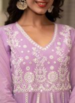 Cotton Lilac Casual Wear Thread Work Readymade Anarkali Suit